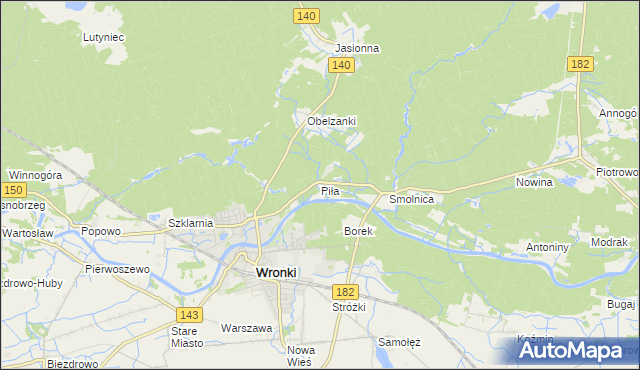 mapa Piła gmina Wronki, Piła gmina Wronki na mapie Targeo