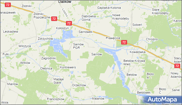 mapa Sarnów gmina Dalików, Sarnów gmina Dalików na mapie Targeo