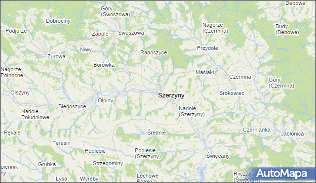 mapa Szerzyny, Szerzyny na mapie Targeo