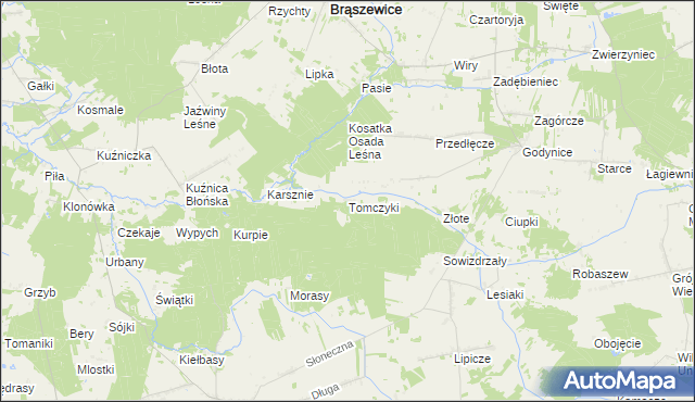 mapa Tomczyki gmina Brąszewice, Tomczyki gmina Brąszewice na mapie Targeo