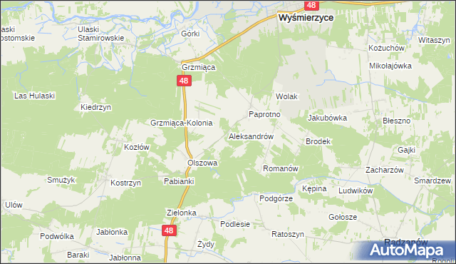mapa Aleksandrów gmina Wyśmierzyce, Aleksandrów gmina Wyśmierzyce na mapie Targeo