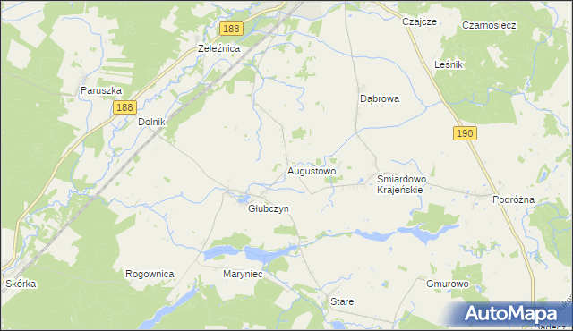 mapa Augustowo gmina Krajenka, Augustowo gmina Krajenka na mapie Targeo