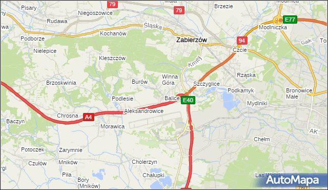 mapa Balice gmina Zabierzów, Balice gmina Zabierzów na mapie Targeo