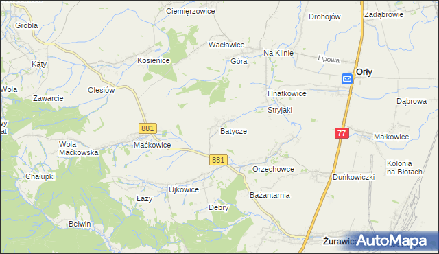 mapa Batycze, Batycze na mapie Targeo