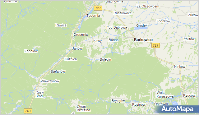 mapa Bolęcin gmina Borkowice, Bolęcin gmina Borkowice na mapie Targeo