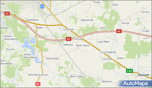 mapa Borki-Wyrki, Borki-Wyrki na mapie Targeo