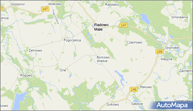mapa Borkowo Wielkie gmina Radowo Małe, Borkowo Wielkie gmina Radowo Małe na mapie Targeo