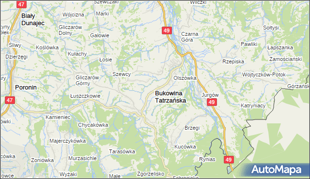 mapa Bukowina Tatrzańska, Bukowina Tatrzańska na mapie Targeo