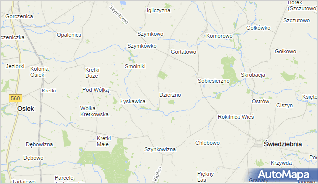 mapa Dzierżno gmina Brodnica, Dzierżno gmina Brodnica na mapie Targeo