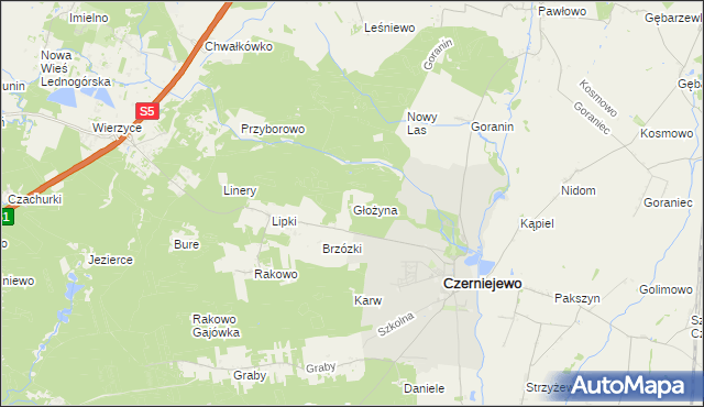 mapa Głożyna, Głożyna na mapie Targeo