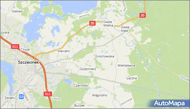 mapa Grochowiska gmina Szczecinek, Grochowiska gmina Szczecinek na mapie Targeo