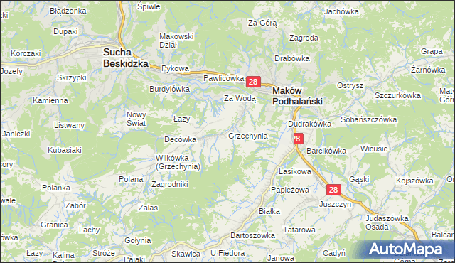 mapa Grzechynia, Grzechynia na mapie Targeo