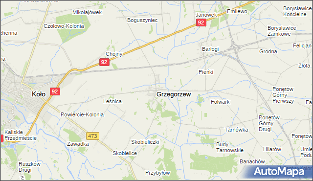 mapa Grzegorzew, Grzegorzew na mapie Targeo