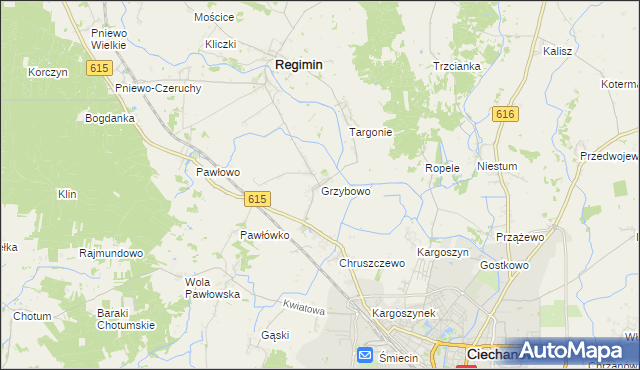 mapa Grzybowo gmina Regimin, Grzybowo gmina Regimin na mapie Targeo
