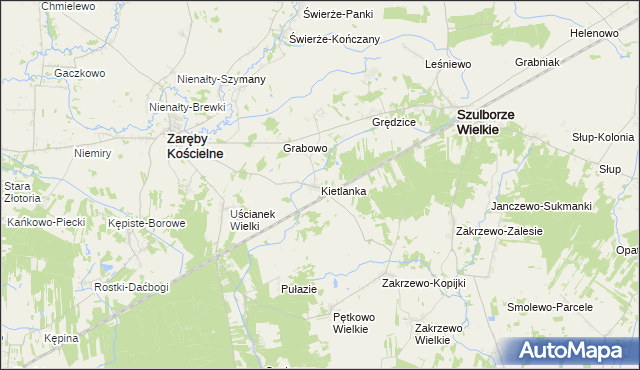 mapa Kietlanka gmina Zaręby Kościelne, Kietlanka gmina Zaręby Kościelne na mapie Targeo