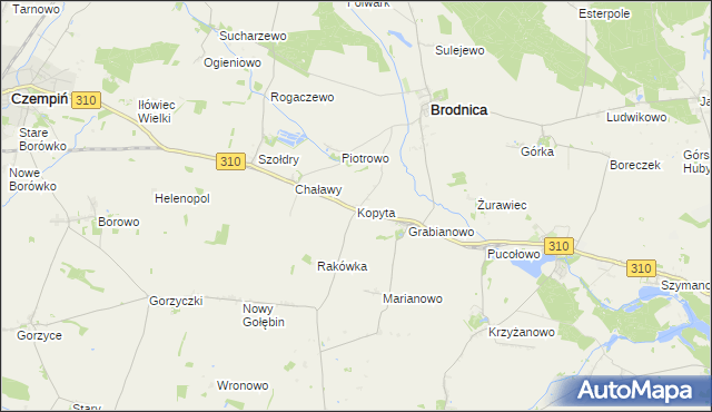 mapa Kopyta gmina Brodnica, Kopyta gmina Brodnica na mapie Targeo