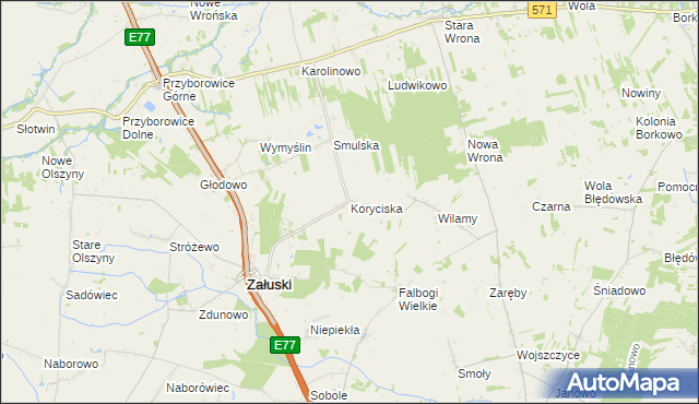 mapa Koryciska gmina Załuski, Koryciska gmina Załuski na mapie Targeo