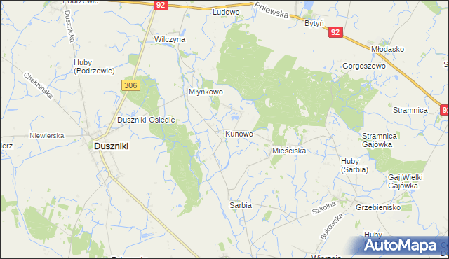 mapa Kunowo gmina Duszniki, Kunowo gmina Duszniki na mapie Targeo