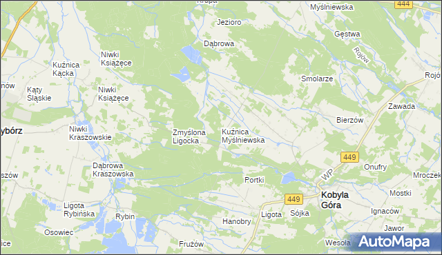 mapa Kuźnica Myślniewska, Kuźnica Myślniewska na mapie Targeo