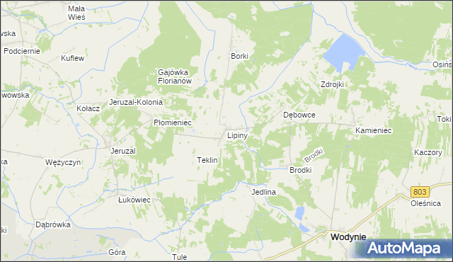 mapa Lipiny gmina Mrozy, Lipiny gmina Mrozy na mapie Targeo