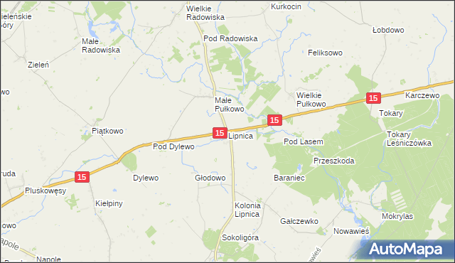 mapa Lipnica gmina Dębowa Łąka, Lipnica gmina Dębowa Łąka na mapie Targeo