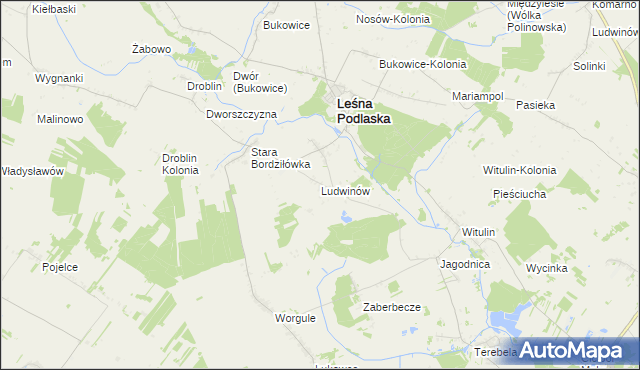 mapa Ludwinów gmina Leśna Podlaska, Ludwinów gmina Leśna Podlaska na mapie Targeo