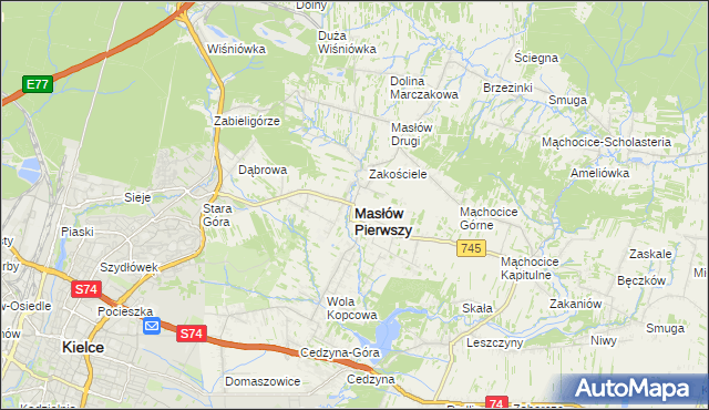 mapa Masłów Pierwszy, Masłów Pierwszy na mapie Targeo