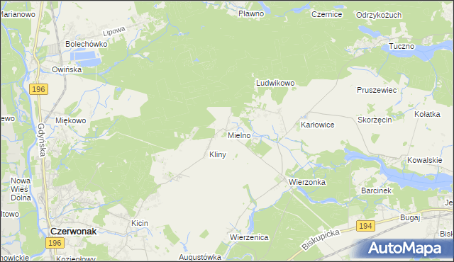mapa Mielno gmina Czerwonak, Mielno gmina Czerwonak na mapie Targeo