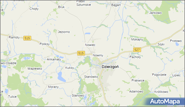 mapa Nowiny gmina Dzierzgoń, Nowiny gmina Dzierzgoń na mapie Targeo