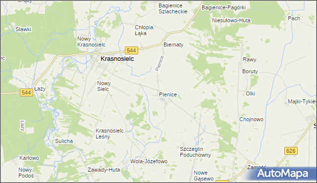 mapa Pienice gmina Krasnosielc, Pienice gmina Krasnosielc na mapie Targeo
