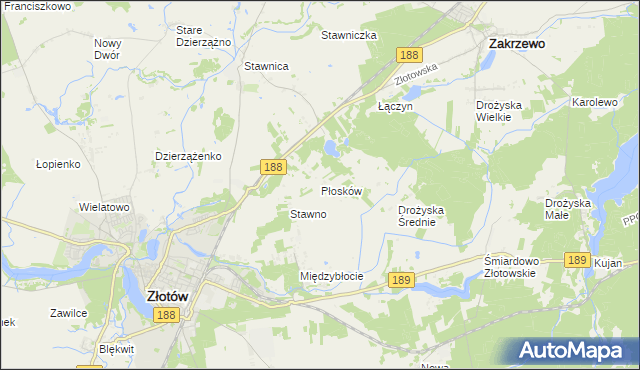 mapa Płosków gmina Złotów, Płosków gmina Złotów na mapie Targeo
