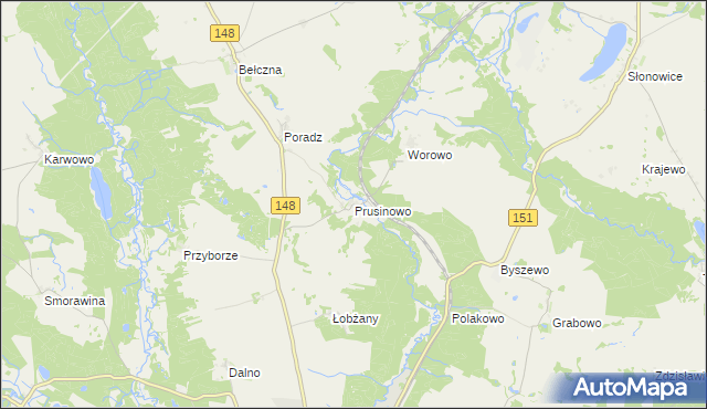 mapa Prusinowo gmina Łobez, Prusinowo gmina Łobez na mapie Targeo