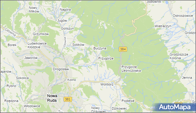 mapa Przygórze gmina Nowa Ruda, Przygórze gmina Nowa Ruda na mapie Targeo