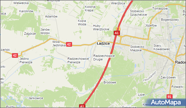 mapa Radziechowice Drugie, Radziechowice Drugie na mapie Targeo