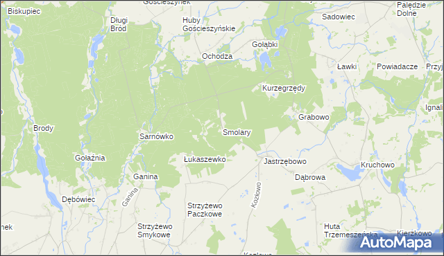 mapa Smolary gmina Trzemeszno, Smolary gmina Trzemeszno na mapie Targeo