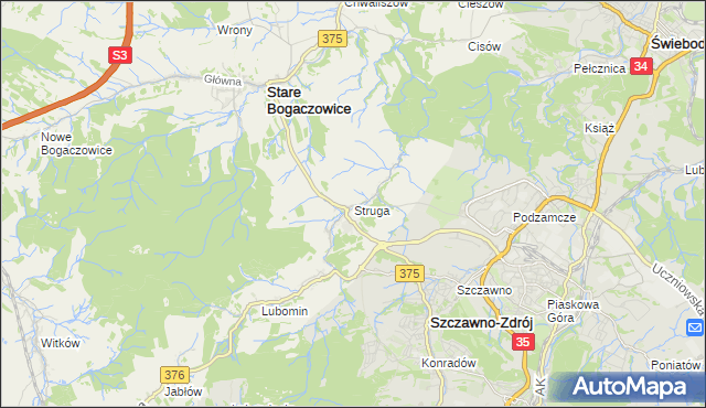 mapa Struga gmina Stare Bogaczowice, Struga gmina Stare Bogaczowice na mapie Targeo