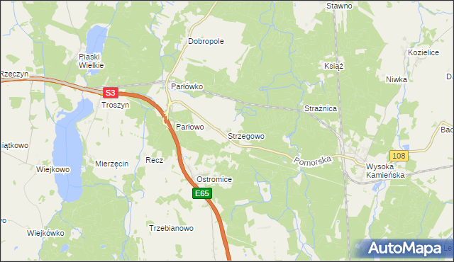 mapa Strzegowo gmina Wolin, Strzegowo gmina Wolin na mapie Targeo