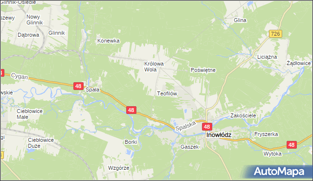 mapa Teofilów gmina Inowłódz, Teofilów gmina Inowłódz na mapie Targeo