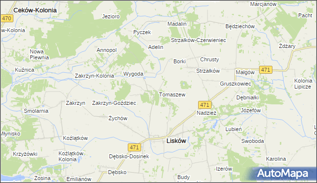 mapa Tomaszew gmina Lisków, Tomaszew gmina Lisków na mapie Targeo