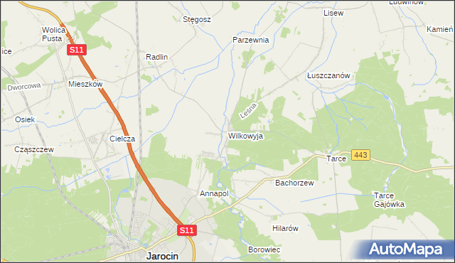 mapa Wilkowyja gmina Jarocin, Wilkowyja gmina Jarocin na mapie Targeo