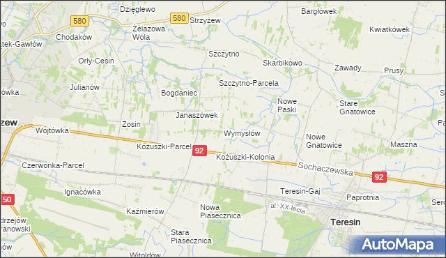 mapa Wymysłów gmina Sochaczew, Wymysłów gmina Sochaczew na mapie Targeo