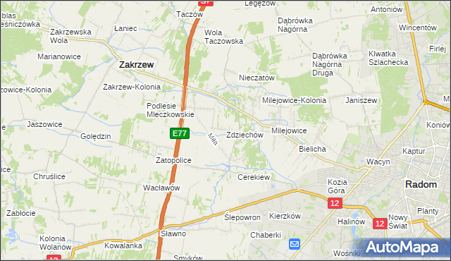 mapa Zdziechów gmina Zakrzew, Zdziechów gmina Zakrzew na mapie Targeo