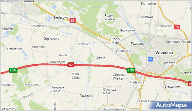 mapa Żerniki gmina Września, Żerniki gmina Września na mapie Targeo