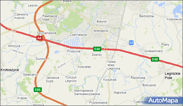 mapa Złotniki gmina Krotoszyce, Złotniki gmina Krotoszyce na mapie Targeo