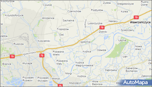 mapa Zofipole gmina Igołomia-Wawrzeńczyce, Zofipole gmina Igołomia-Wawrzeńczyce na mapie Targeo