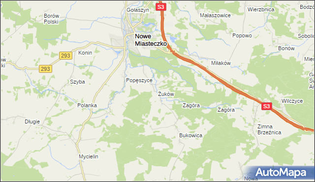 mapa Żuków gmina Nowe Miasteczko, Żuków gmina Nowe Miasteczko na mapie Targeo