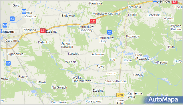 mapa Adamów gmina Opoczno, Adamów gmina Opoczno na mapie Targeo