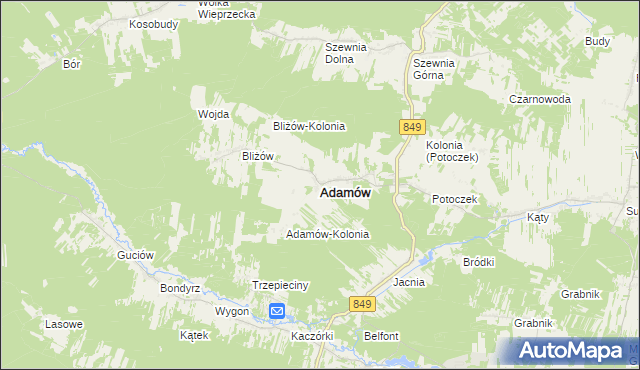 mapa Adamów powiat zamojski, Adamów powiat zamojski na mapie Targeo