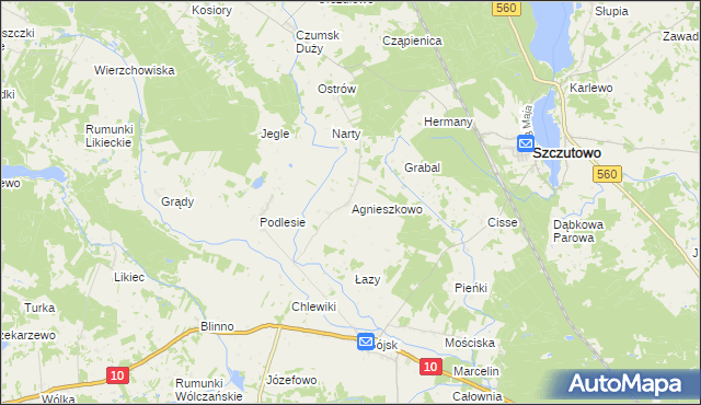 mapa Agnieszkowo gmina Szczutowo, Agnieszkowo gmina Szczutowo na mapie Targeo
