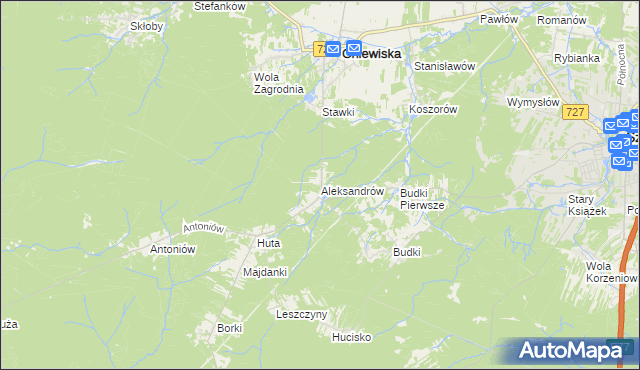 mapa Aleksandrów gmina Chlewiska, Aleksandrów gmina Chlewiska na mapie Targeo